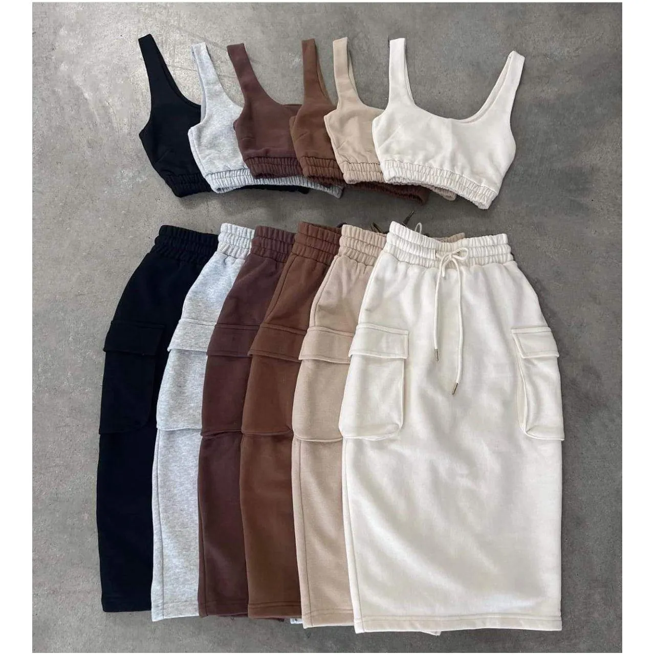 High Waisted Side Pocket Skirt and crop Top Set