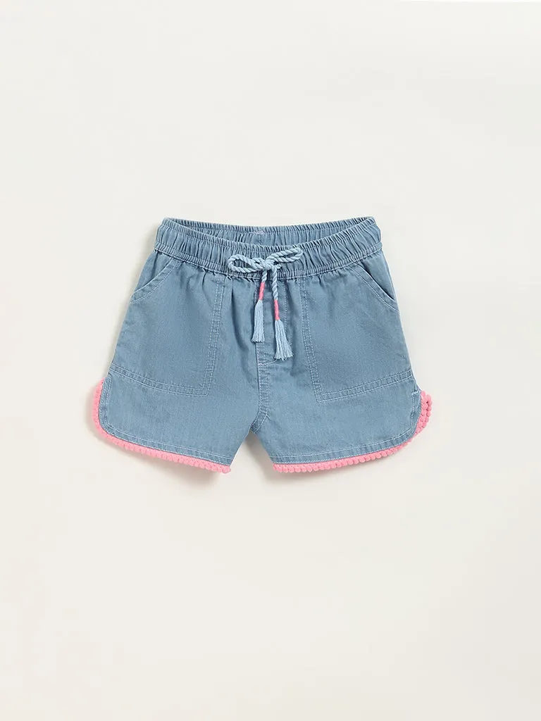 HOP Kids Light Blue Chambray Mid Rise Cotton Shorts