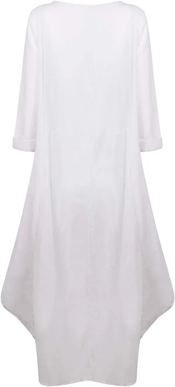 Jacansi Women's Cotton Linen Dress with Pocket Oversized Loose Dress Kaftan Dress