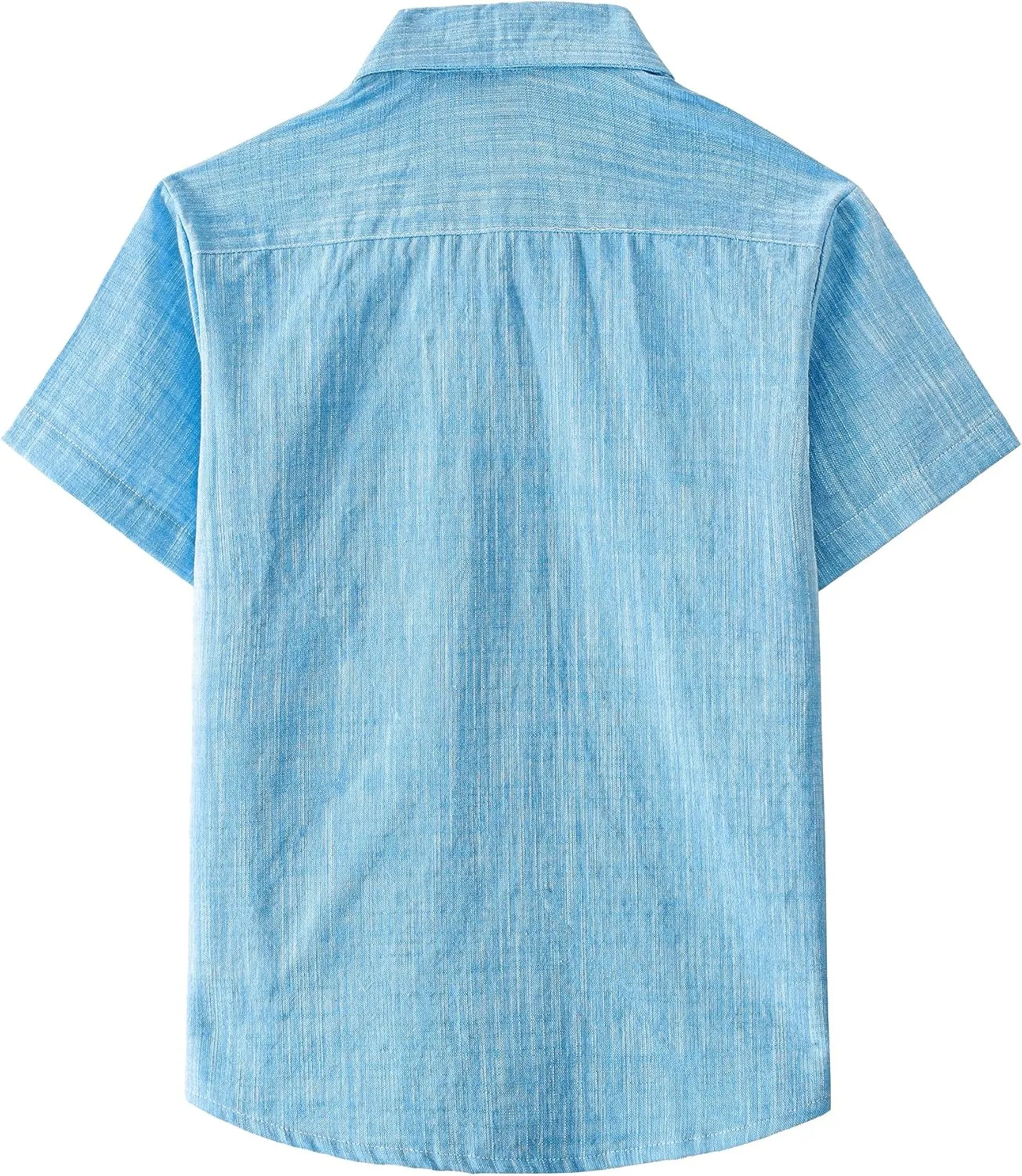 JOGAL Boys Chambray Shirts Short Sleeve Button Down Casual Cotton Woven Shirt with Two Pockets for Kids 6-14 Years