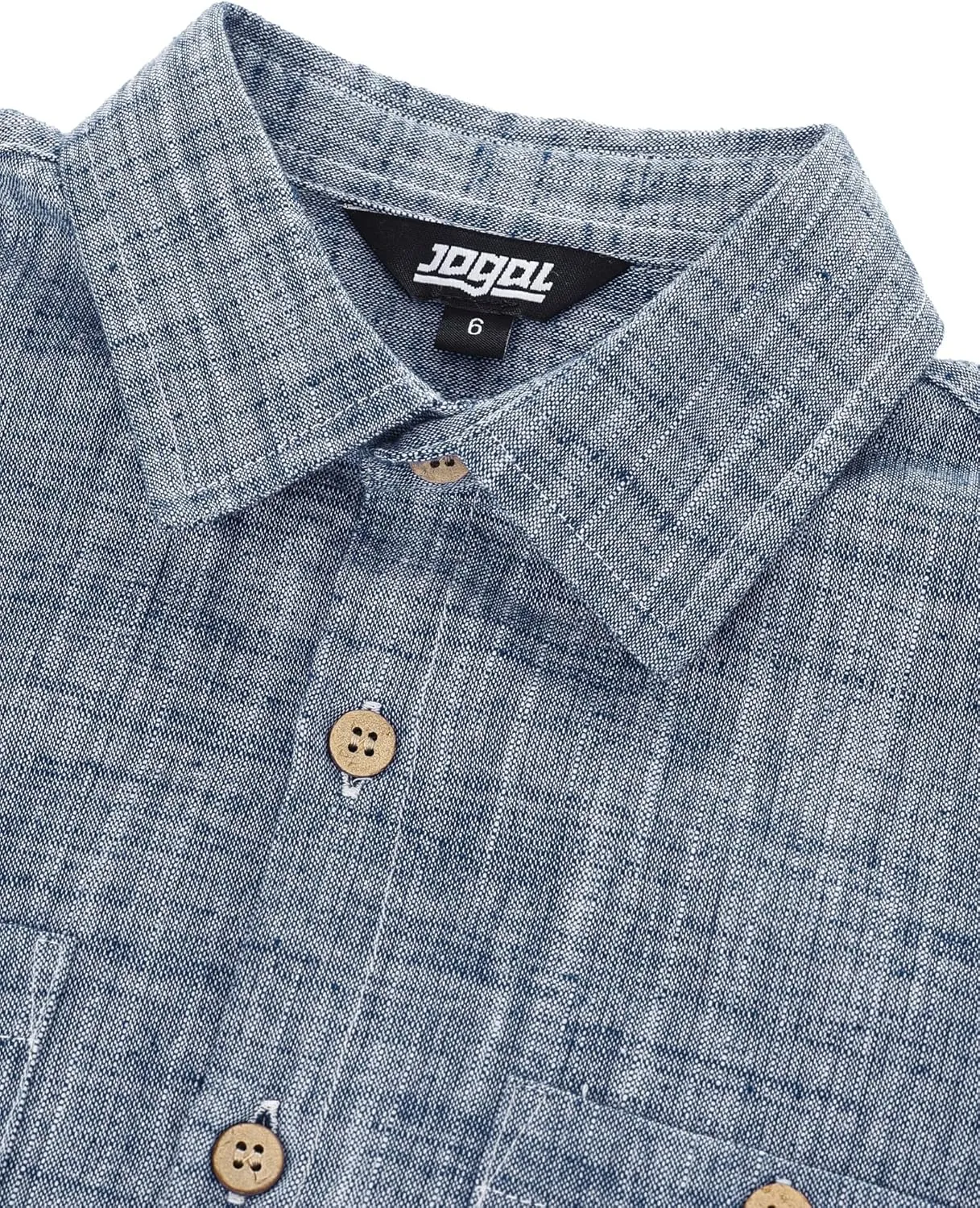 JOGAL Boys Chambray Shirts Short Sleeve Button Down Casual Cotton Woven Shirt with Two Pockets for Kids 6-14 Years