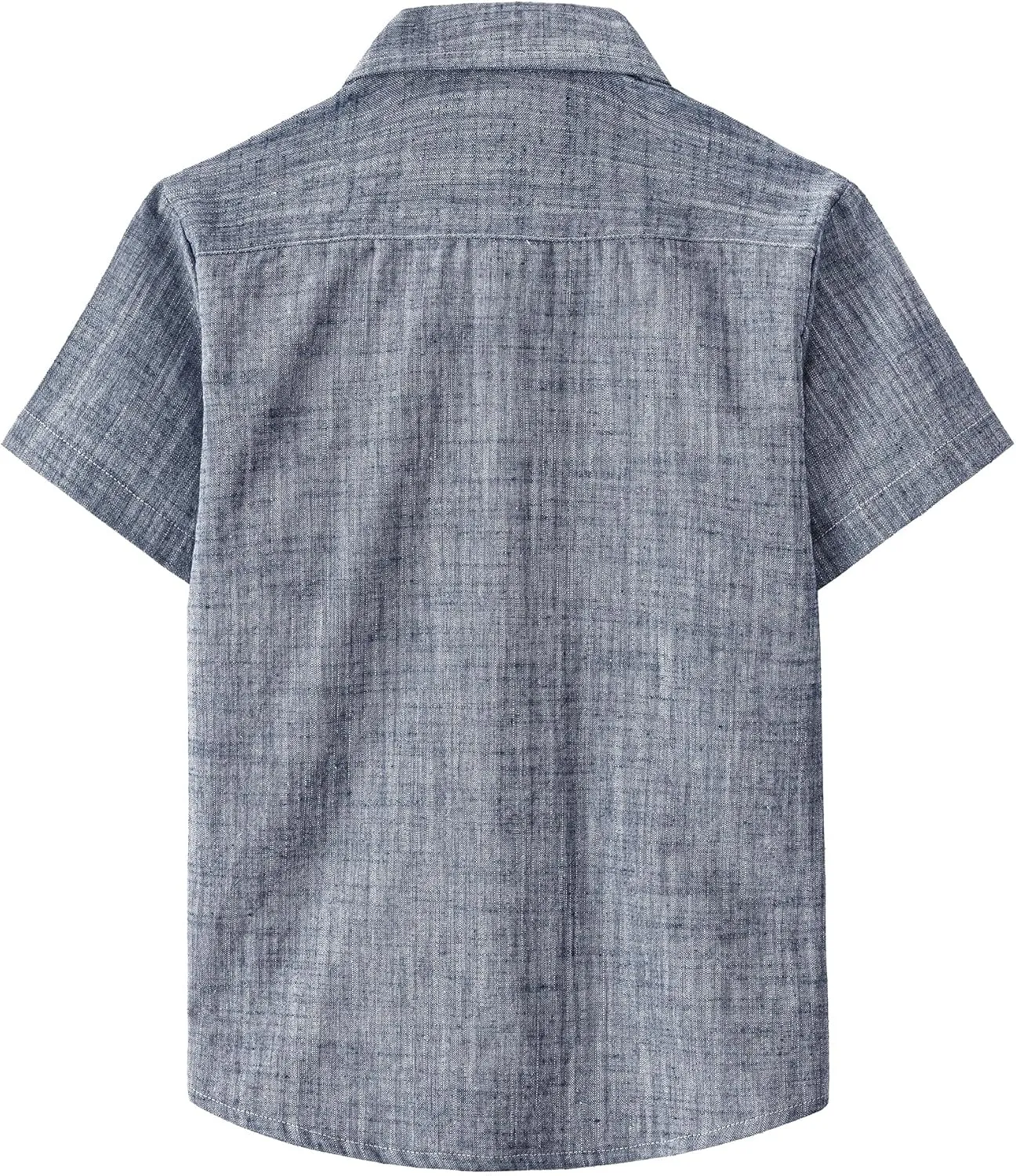 JOGAL Boys Chambray Shirts Short Sleeve Button Down Casual Cotton Woven Shirt with Two Pockets for Kids 6-14 Years