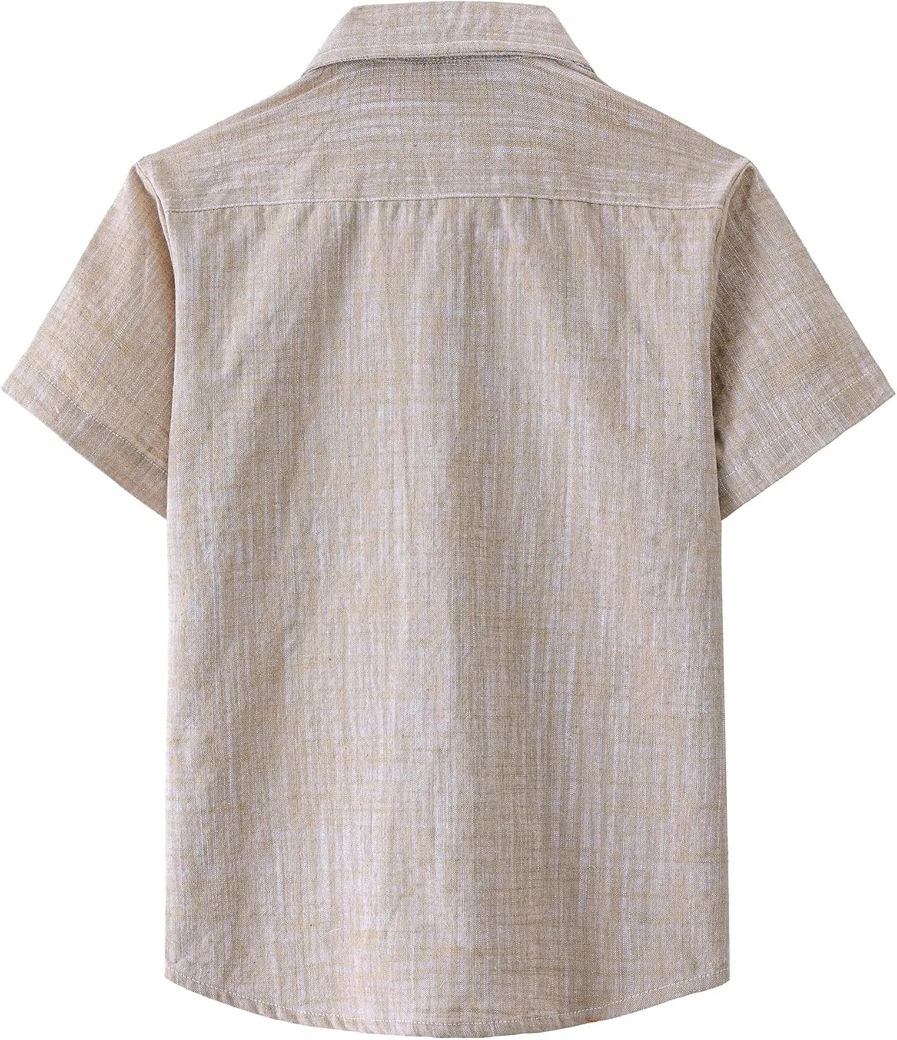 JOGAL Boys Chambray Shirts Short Sleeve Button Down Casual Cotton Woven Shirt with Two Pockets for Kids 6-14 Years