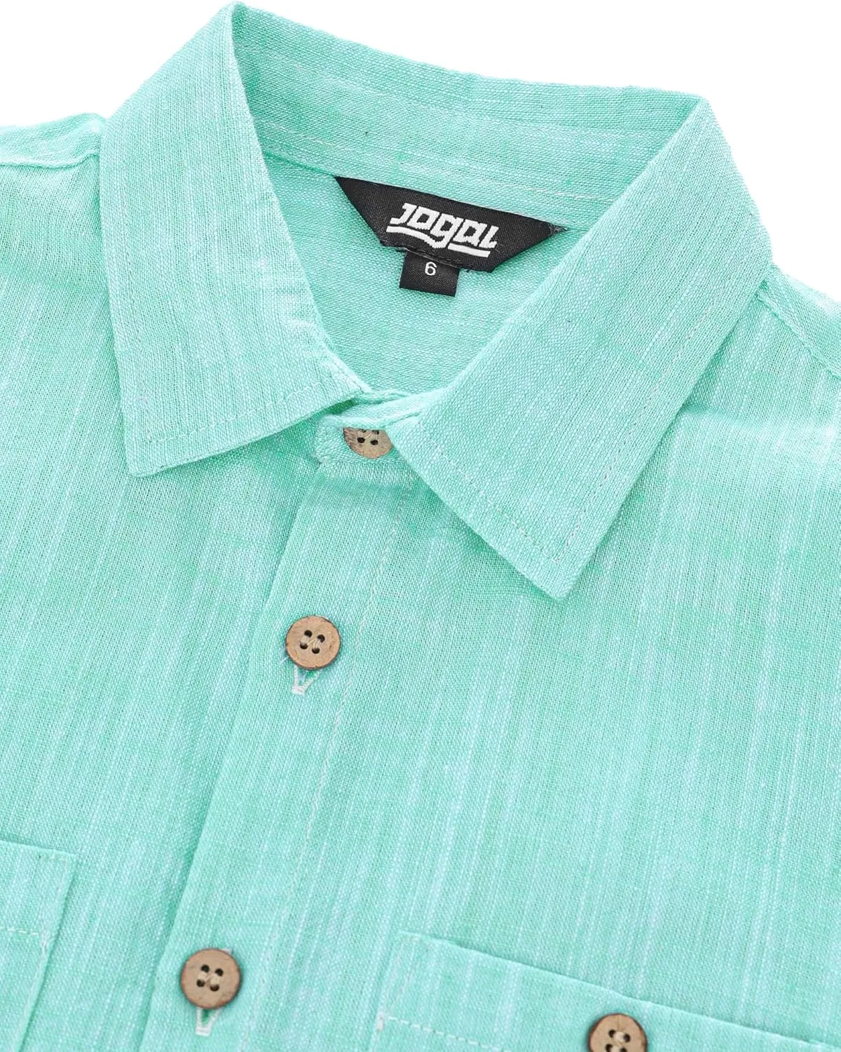 JOGAL Boys Chambray Shirts Short Sleeve Button Down Casual Cotton Woven Shirt with Two Pockets for Kids 6-14 Years