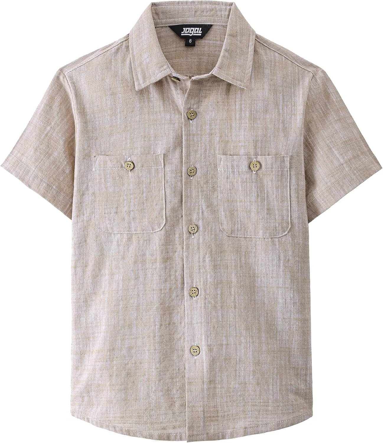JOGAL Boys Chambray Shirts Short Sleeve Button Down Casual Cotton Woven Shirt with Two Pockets for Kids 6-14 Years