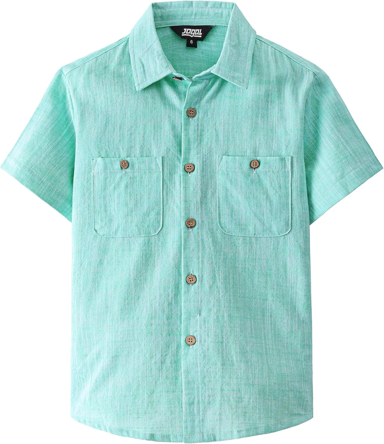 JOGAL Boys Chambray Shirts Short Sleeve Button Down Casual Cotton Woven Shirt with Two Pockets for Kids 6-14 Years