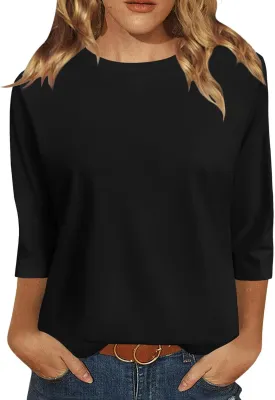 JomeDesign 3/4 Length Sleeve Womens Tops Sun Shirts UPF50  Tunic Blouses Breathable Crew Neck Loose Fit Tshirts Outdoor