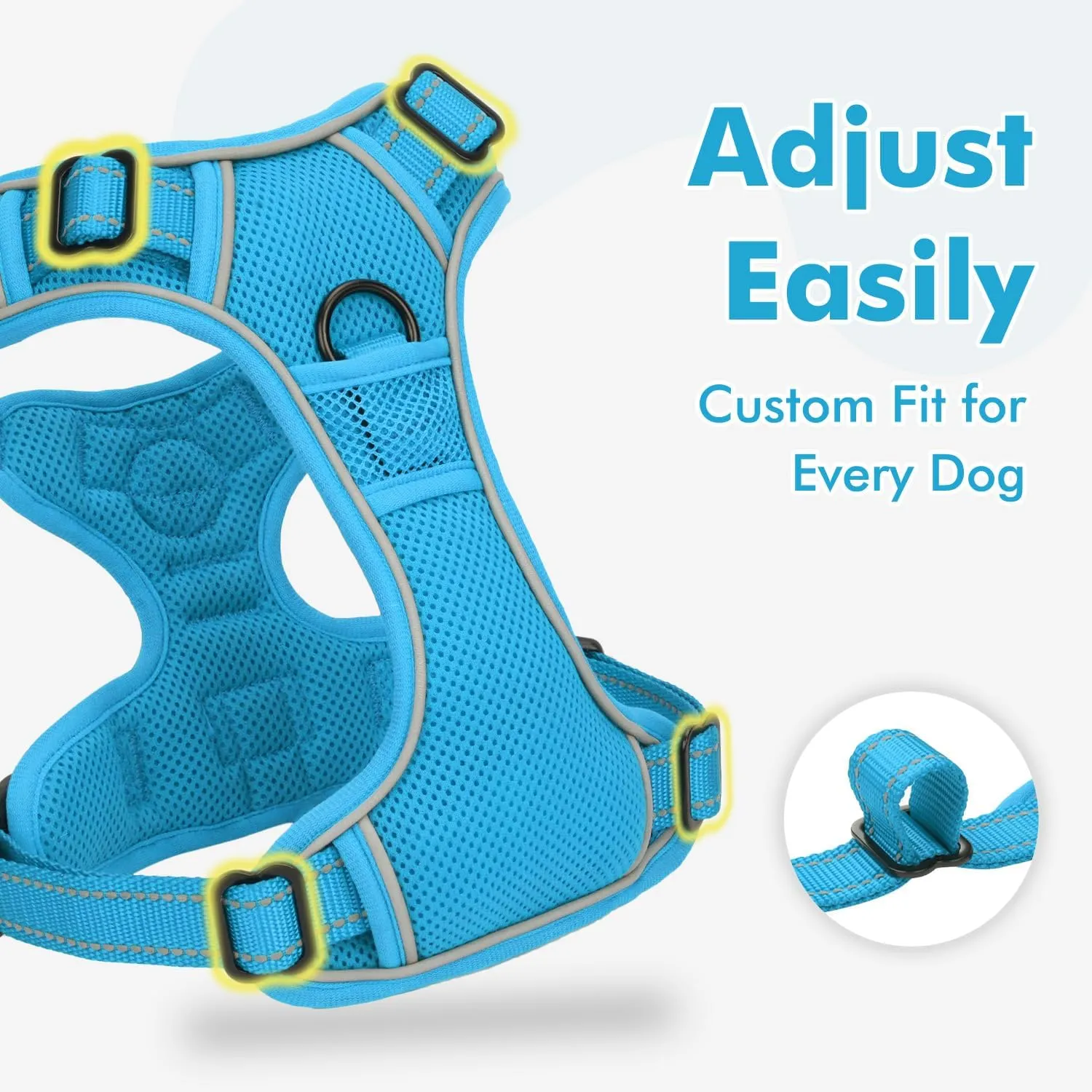 Joytale Step-in No Pull Dog Harness for Large Dogs with 2 Leash Clips, Reflective Pet Vest with Easy Control Handle, Adjustable Soft Padded Harness for Walking and Training, Aqua Blue,L