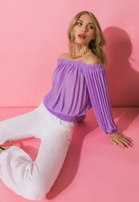 Lavender Pleated Off Shoulder Top