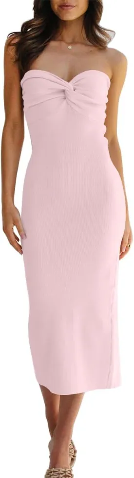 LILLUSORY Knitted Dresses Twisted Front Bodycon Dress with Back Slit
