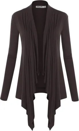 Lock and Love Women's Draped Front Open Asymmetrical Cardigan - Casual Long Sleeve Lightweight Duster