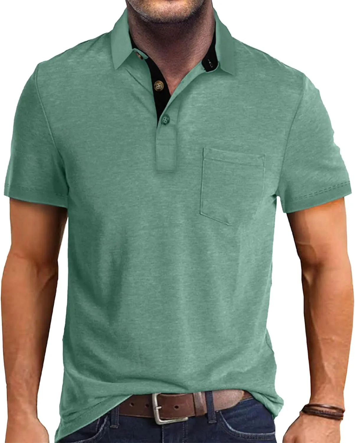 Men's Casual Polo Shirts Classic Button Short Sleeve Shirt Breathable Stylish Golf Tops Polo Shirts for Men
