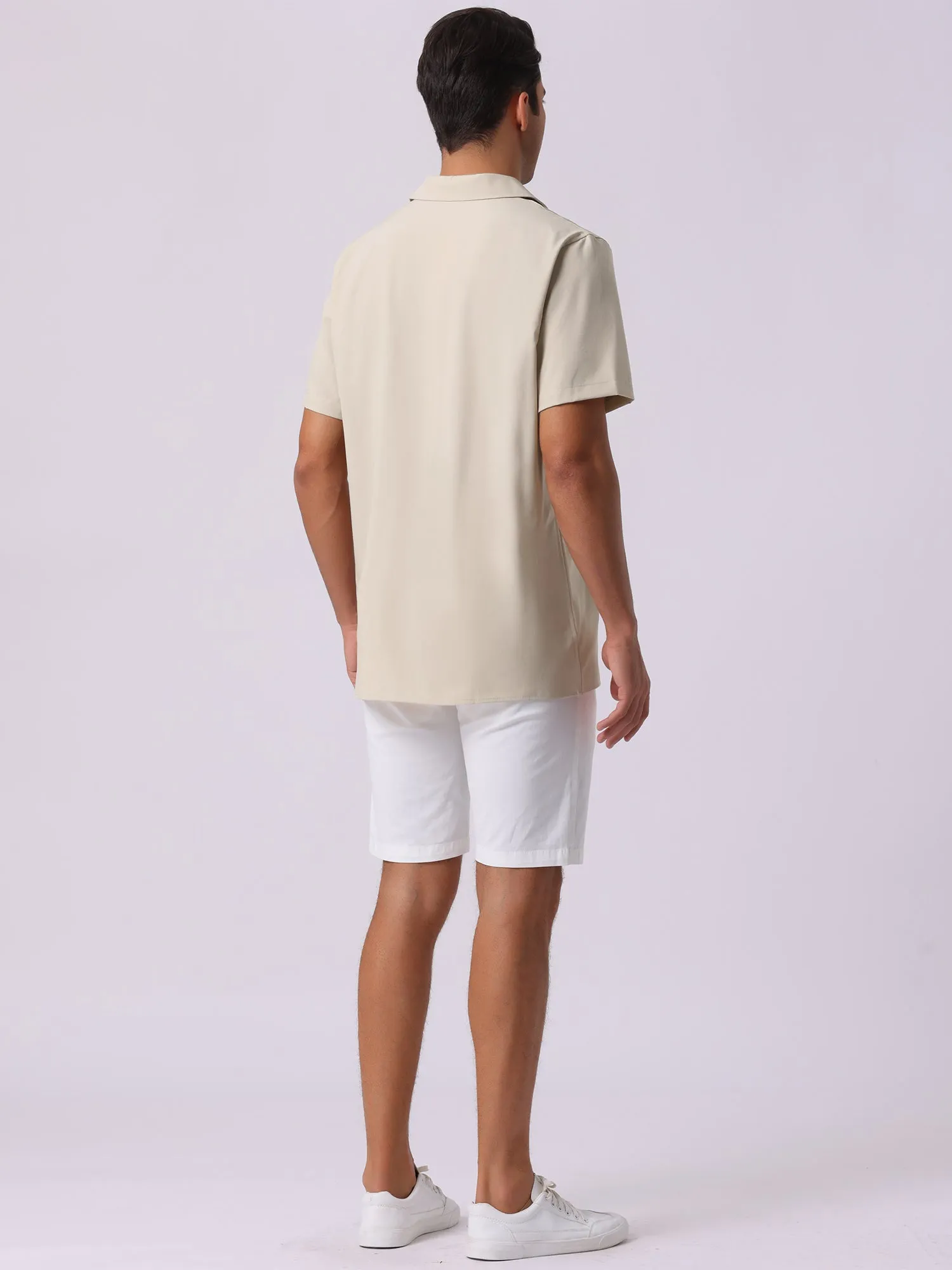 Men's Linen Camp Collar Short Sleeve Button Down Summer Beach Shirts