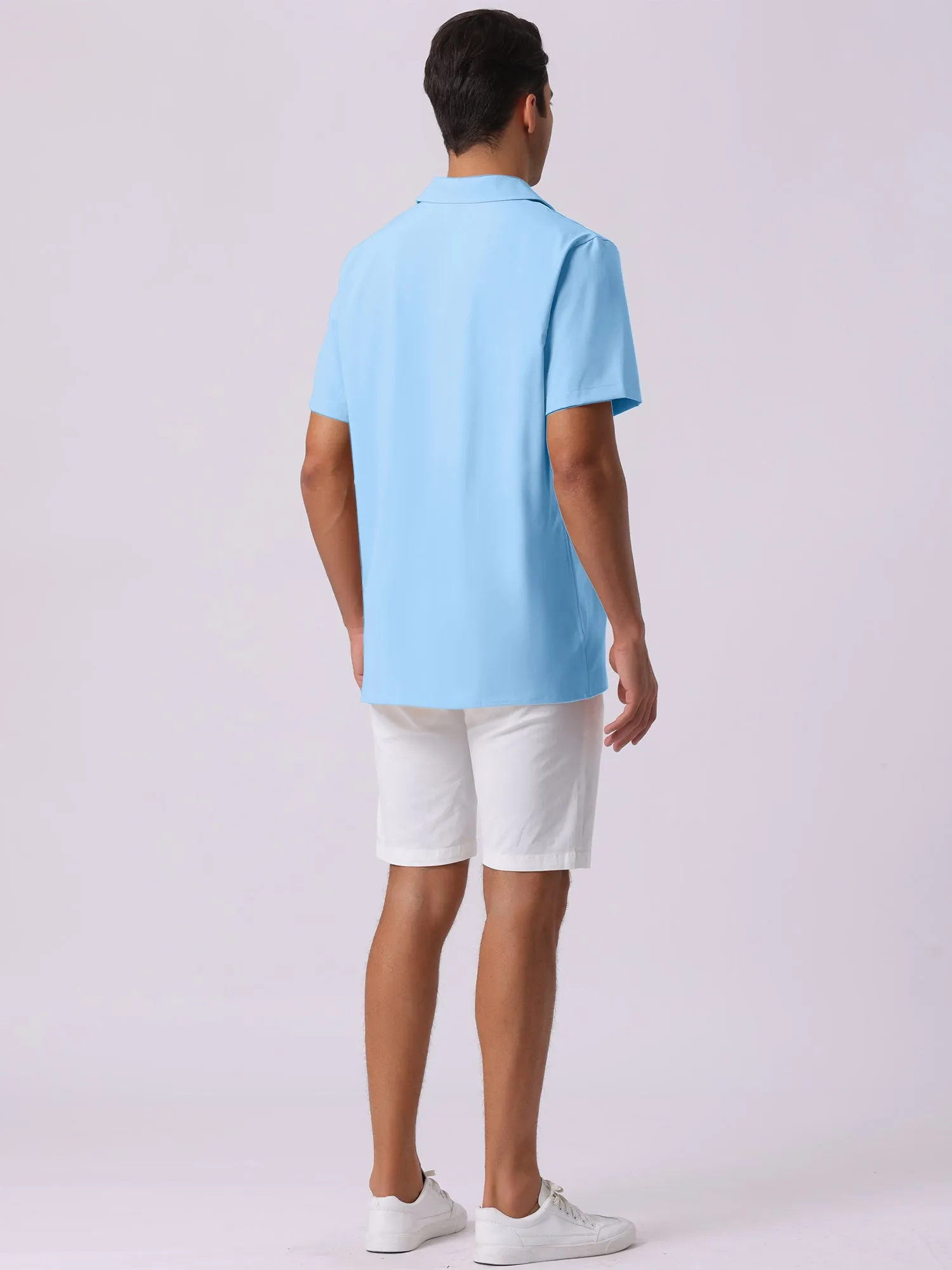 Men's Linen Camp Collar Short Sleeve Button Down Summer Beach Shirts