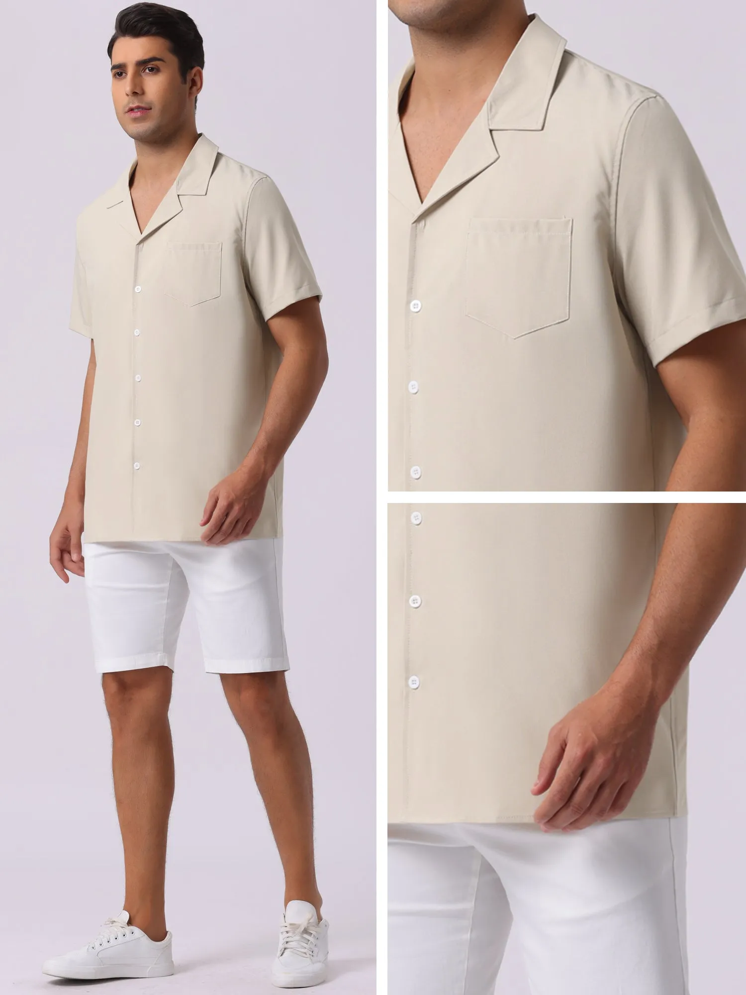 Men's Linen Camp Collar Short Sleeve Button Down Summer Beach Shirts