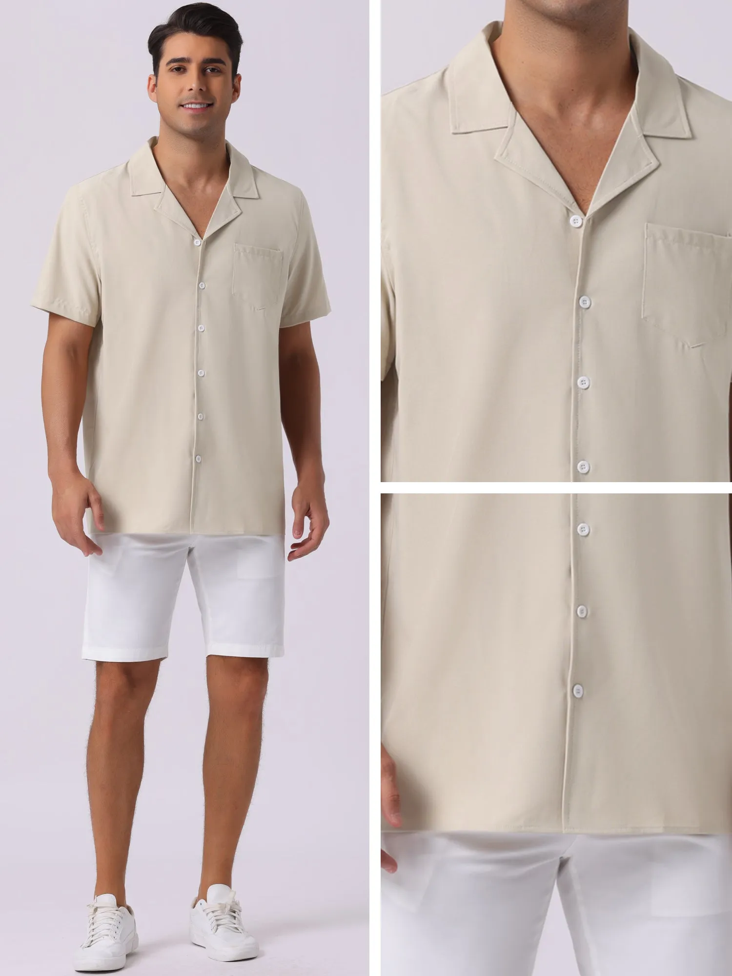 Men's Linen Camp Collar Short Sleeve Button Down Summer Beach Shirts
