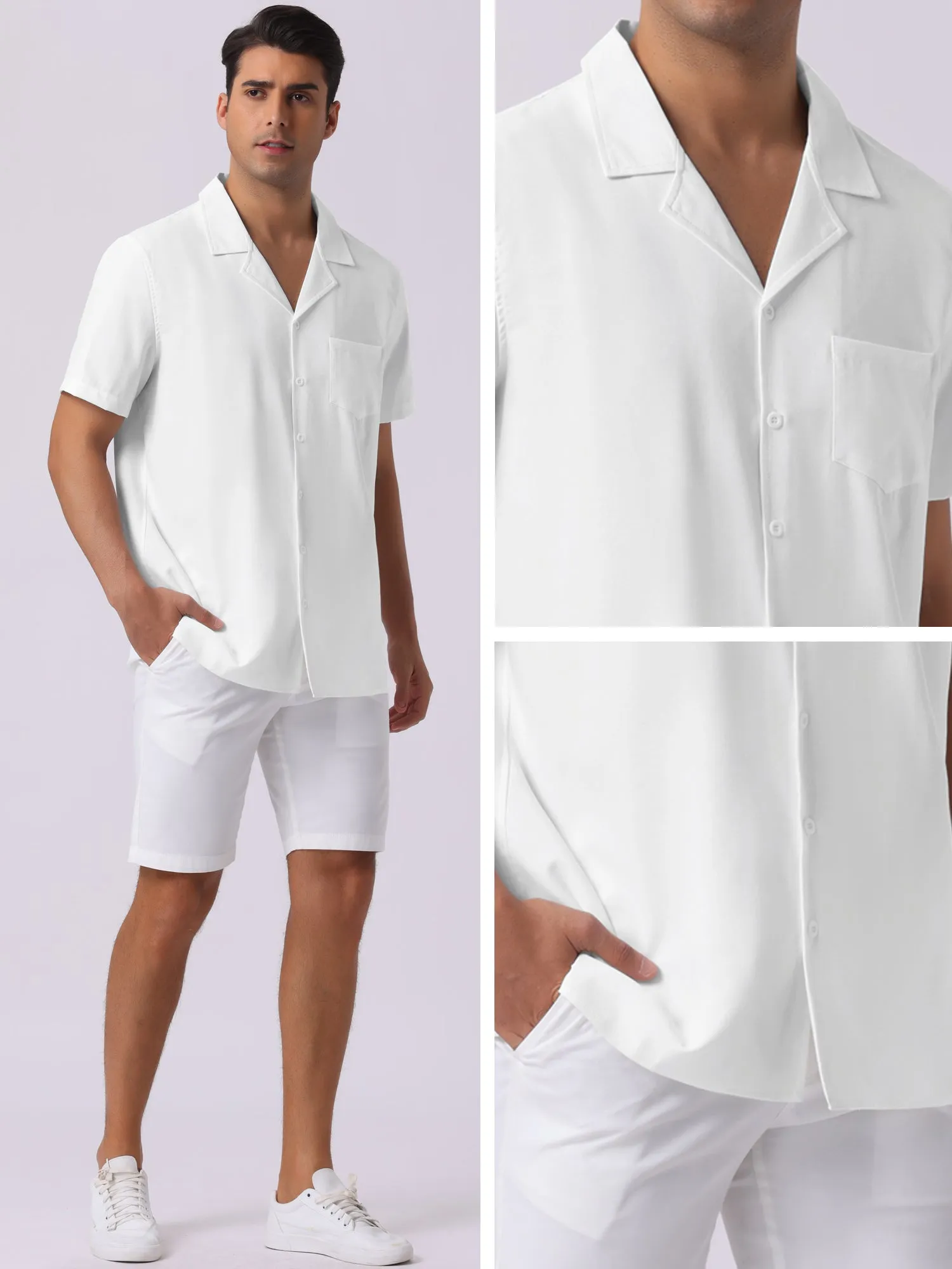 Men's Linen Camp Collar Short Sleeve Button Down Summer Beach Shirts