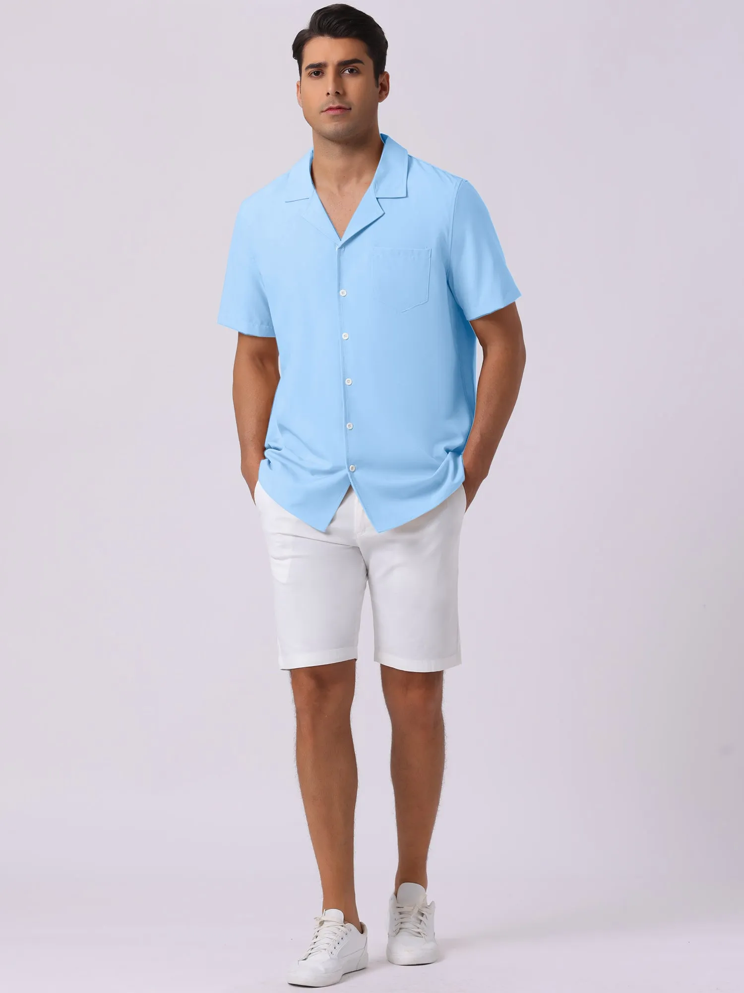 Men's Linen Camp Collar Short Sleeve Button Down Summer Beach Shirts