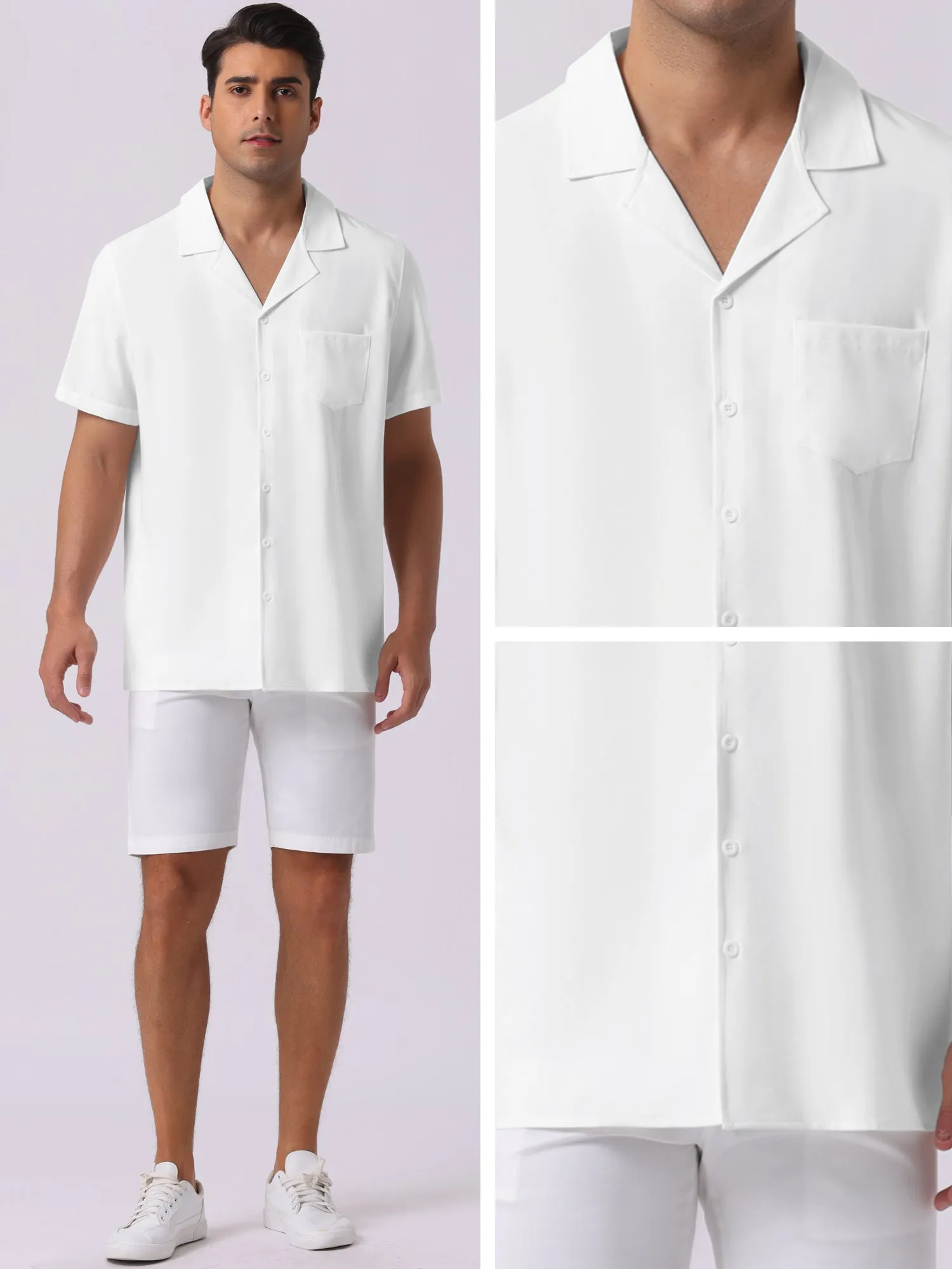 Men's Linen Camp Collar Short Sleeve Button Down Summer Beach Shirts