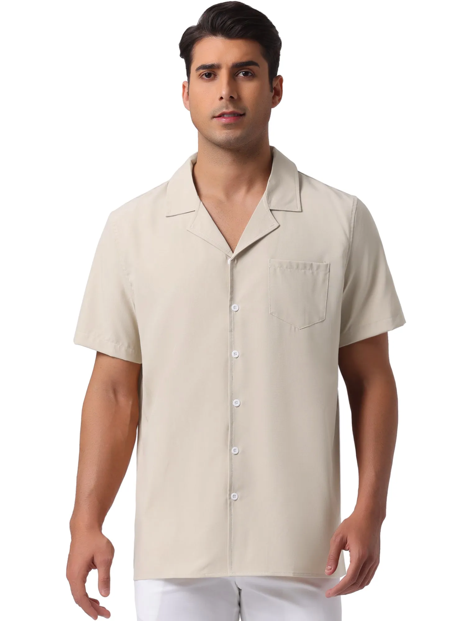 Men's Linen Camp Collar Short Sleeve Button Down Summer Beach Shirts