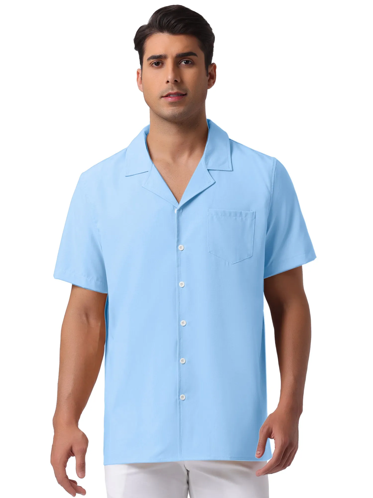 Men's Linen Camp Collar Short Sleeve Button Down Summer Beach Shirts
