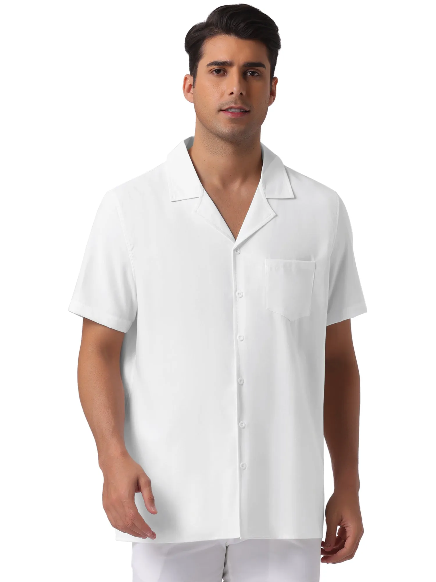 Men's Linen Camp Collar Short Sleeve Button Down Summer Beach Shirts