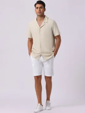 Men's Linen Camp Collar Short Sleeve Button Down Summer Beach Shirts