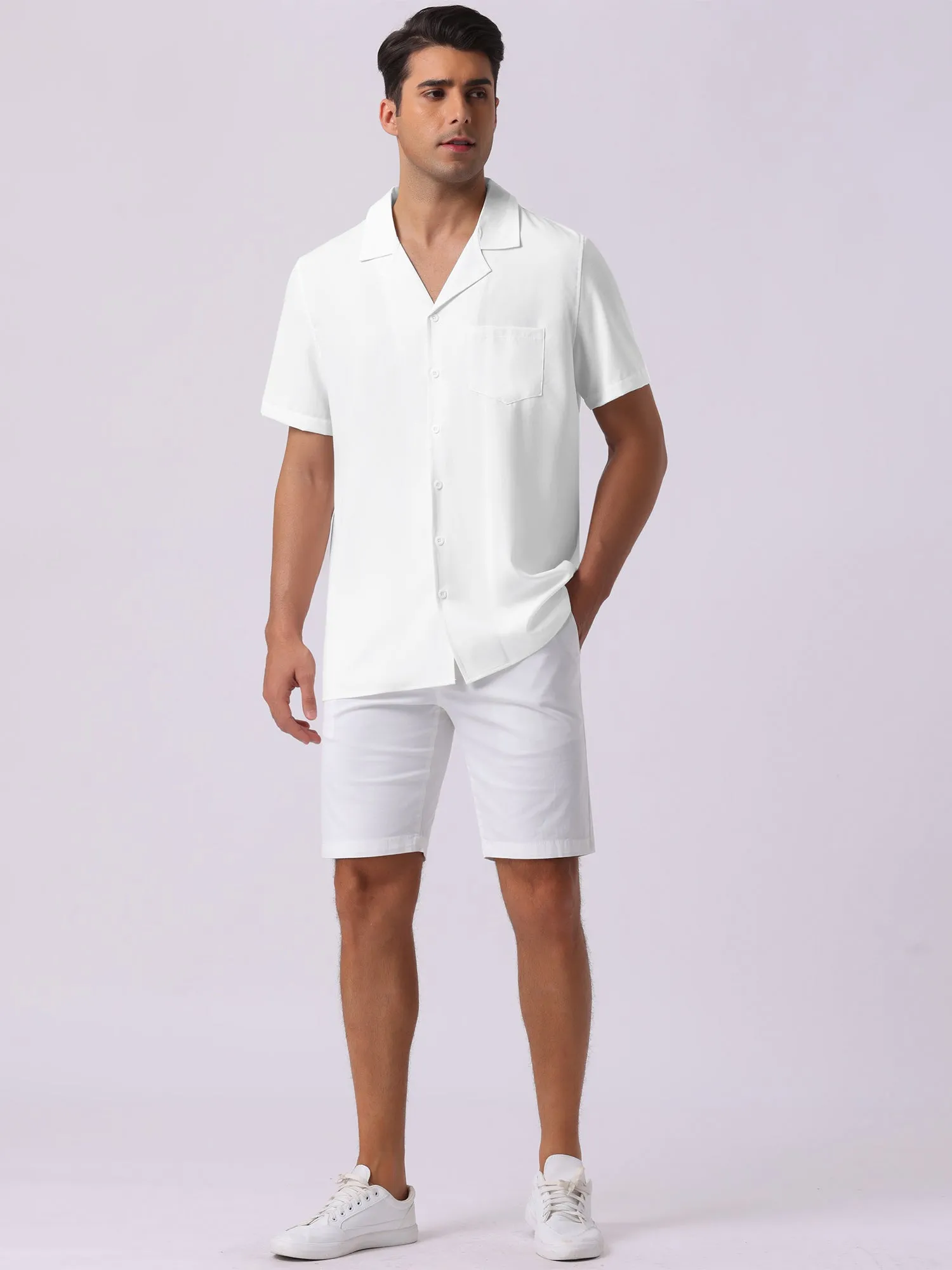 Men's Linen Camp Collar Short Sleeve Button Down Summer Beach Shirts