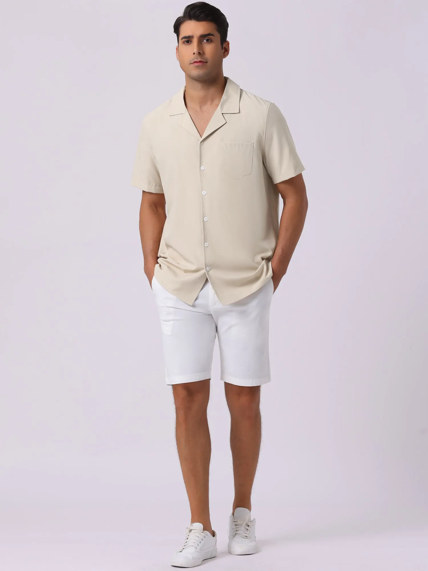 Men's Linen Camp Collar Short Sleeve Button Down Summer Beach Shirts