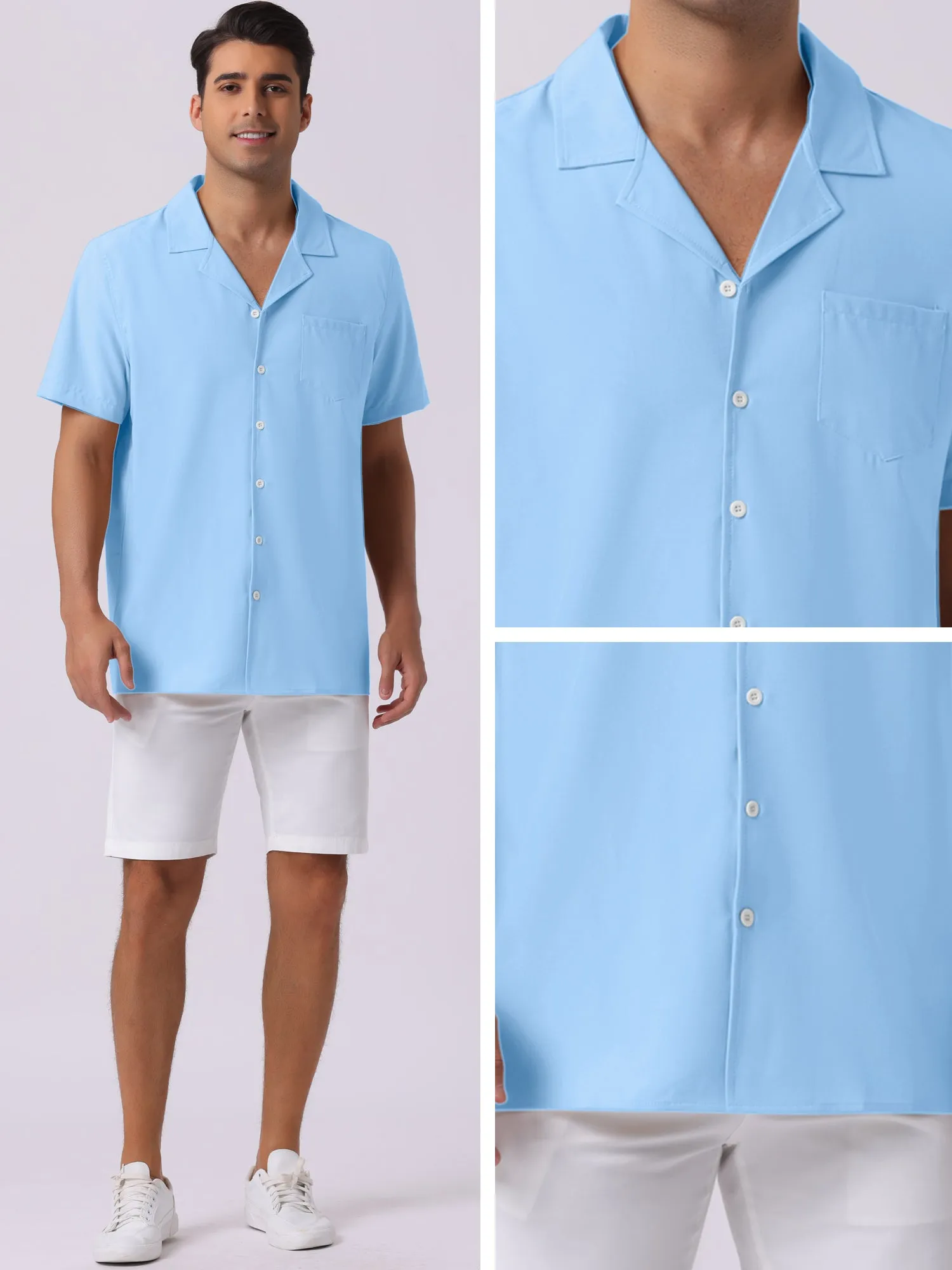 Men's Linen Camp Collar Short Sleeve Button Down Summer Beach Shirts