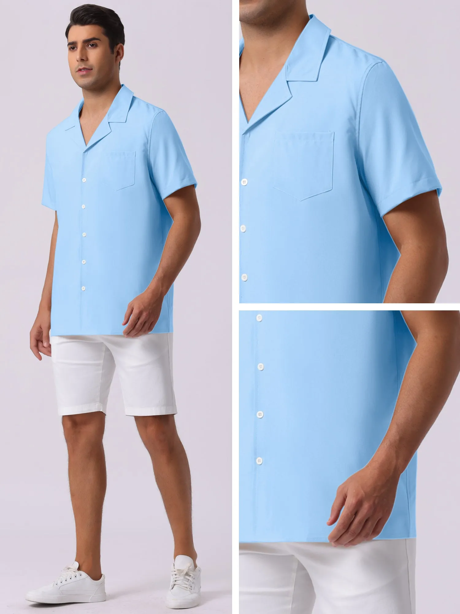 Men's Linen Camp Collar Short Sleeve Button Down Summer Beach Shirts