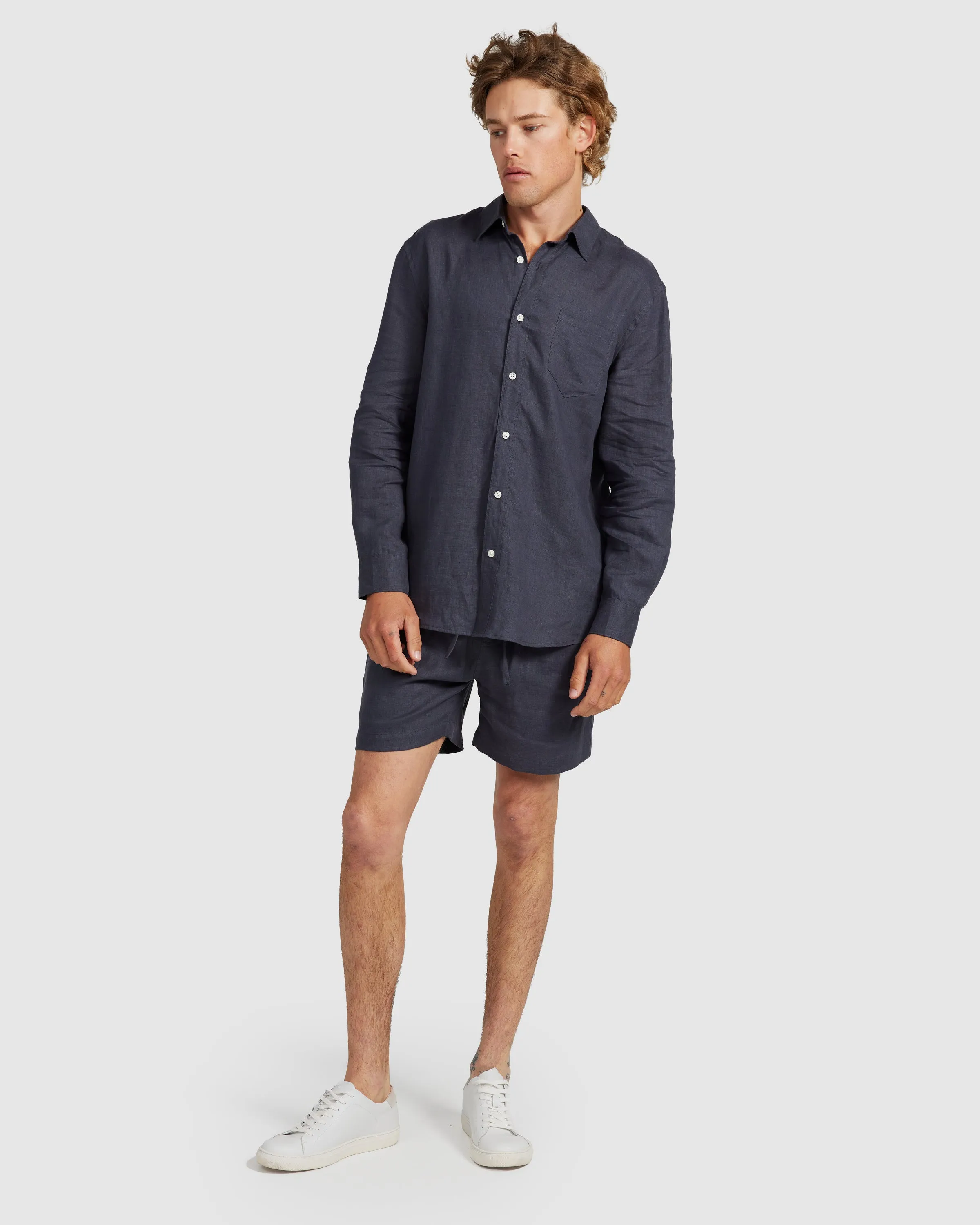 Mens Linen Shirt - Charcoal