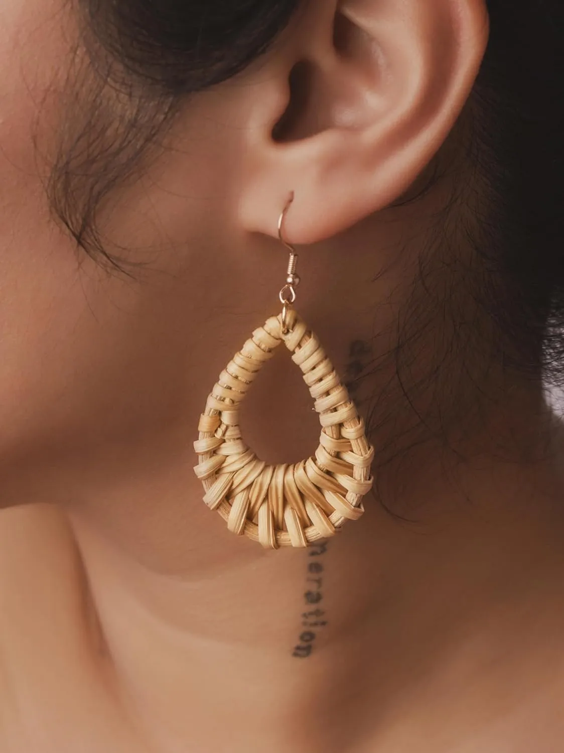 MINACHI Boho Chic Handmade Rattan Wood Dangle Drop Earrings for Women, Bohemian Summer Beach Statement Jewelry Gift for Women