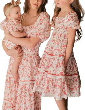 Mommy and Me Dresses Off Shoulder Irregular Ruffle Hem Chiffon Maxi Dress Summer Family Matching Outfit Beachwear