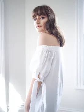 Novelia Tie Sleeve Off-Shoulder Shirt - White