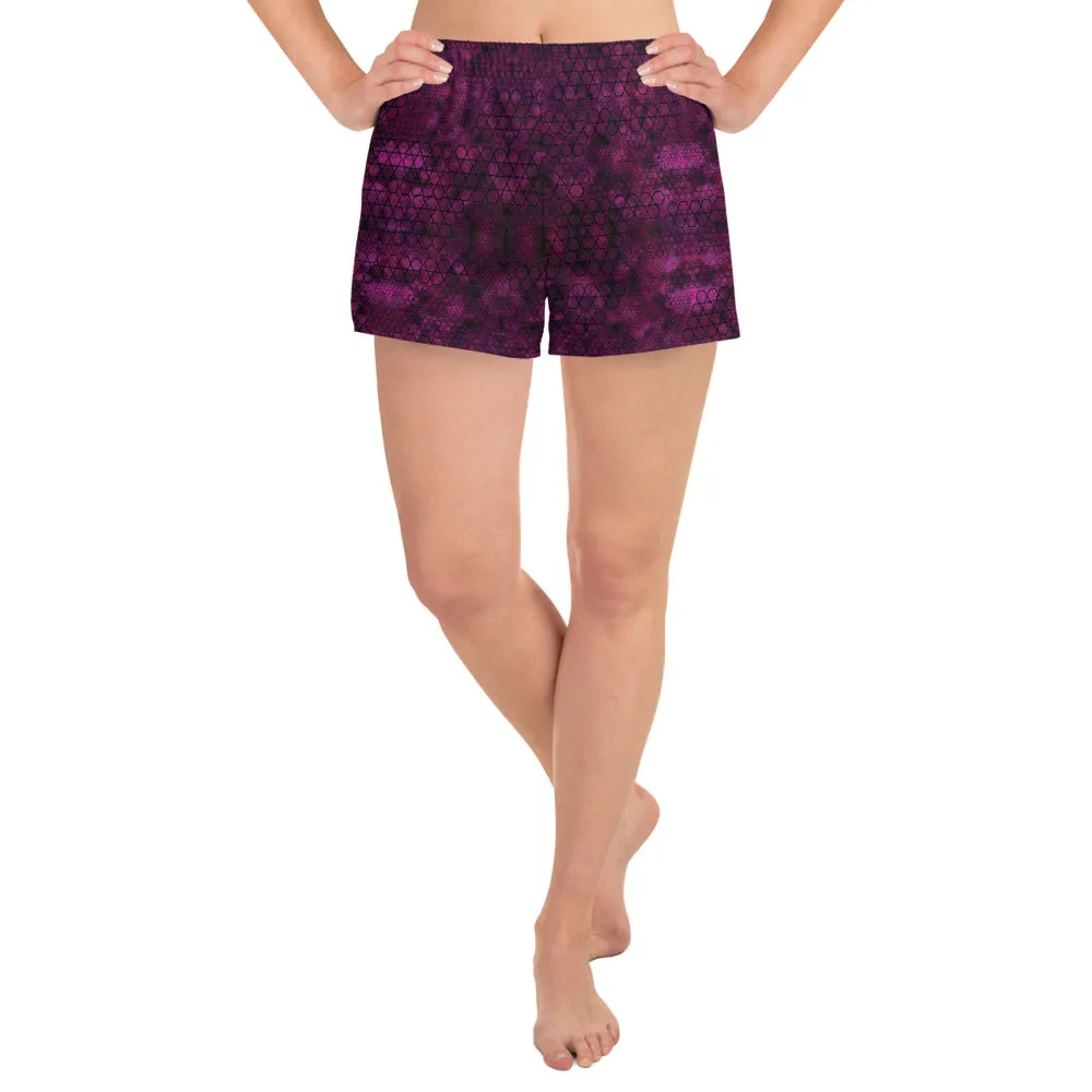 Pink Tie Dye Hex Athletic Short Shorts for women, XS- 3XL