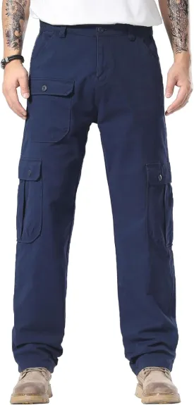 Plaid&Plain Men's Cargo Pants Relaxed Fit with Extra Front Pocket and Oversized Belt Loops LSC013