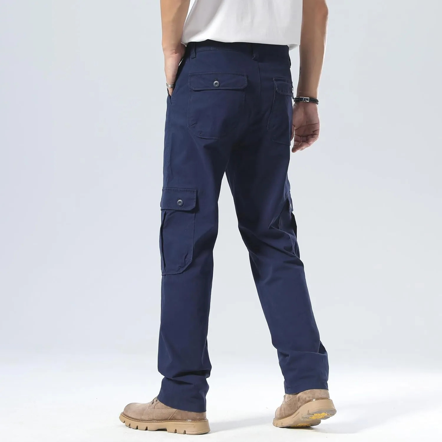 Plaid&Plain Men's Cargo Pants Relaxed Fit with Extra Front Pocket and Oversized Belt Loops LSC013