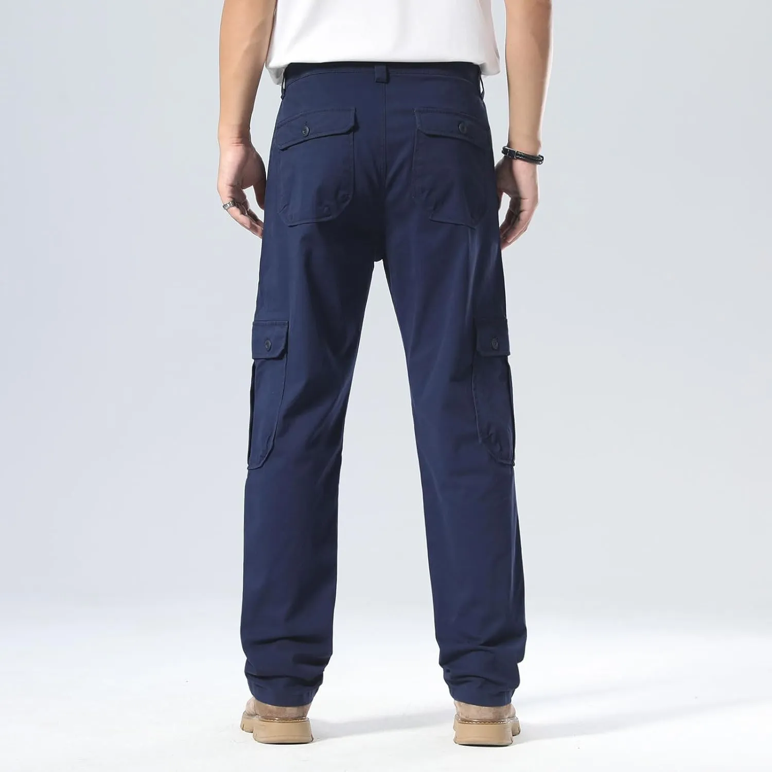 Plaid&Plain Men's Cargo Pants Relaxed Fit with Extra Front Pocket and Oversized Belt Loops LSC013