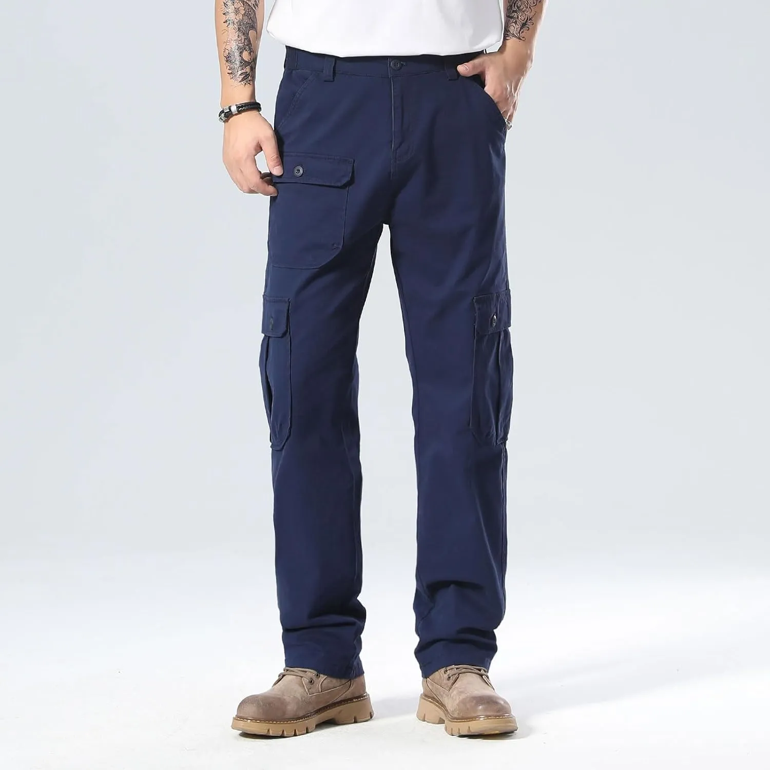 Plaid&Plain Men's Cargo Pants Relaxed Fit with Extra Front Pocket and Oversized Belt Loops LSC013