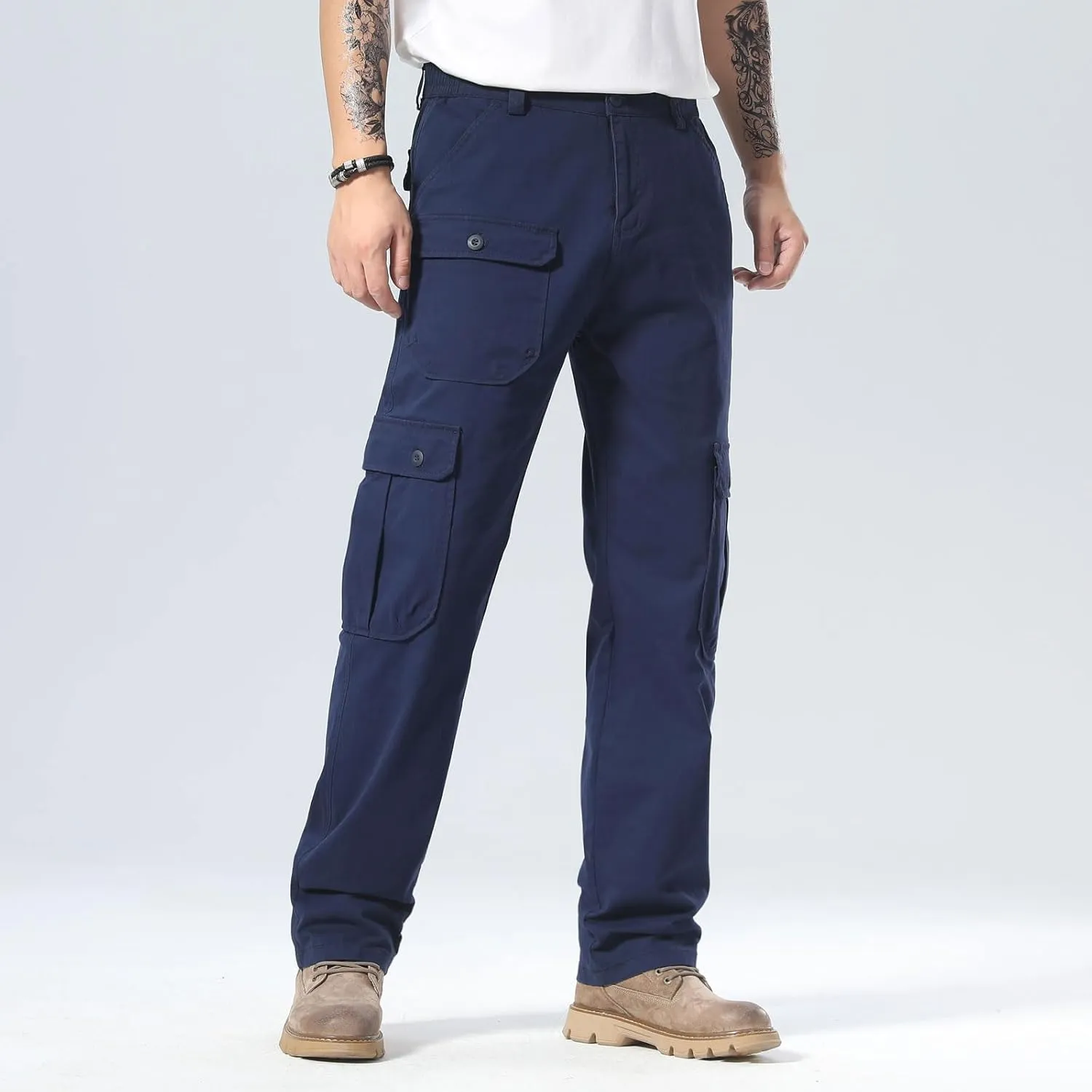 Plaid&Plain Men's Cargo Pants Relaxed Fit with Extra Front Pocket and Oversized Belt Loops LSC013