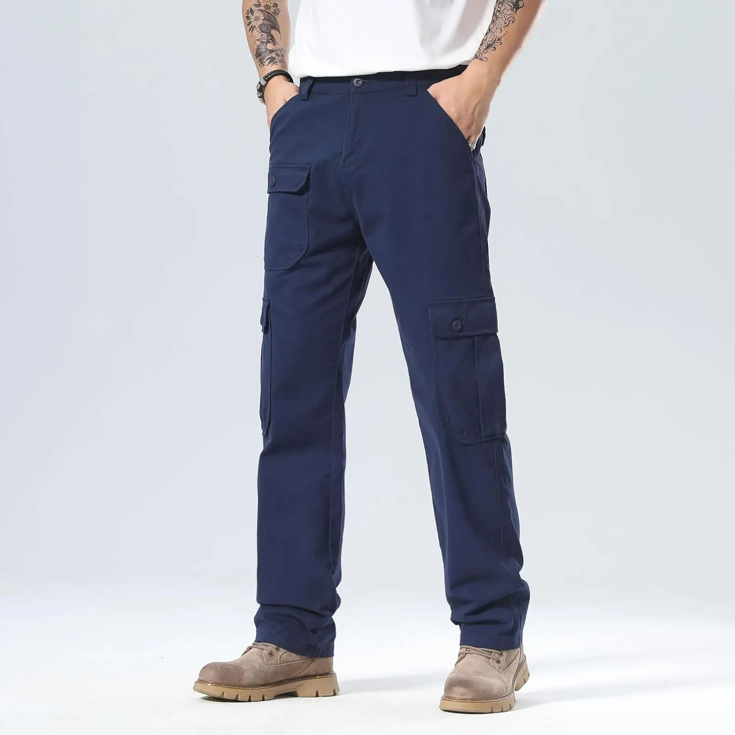 Plaid&Plain Men's Cargo Pants Relaxed Fit with Extra Front Pocket and Oversized Belt Loops LSC013