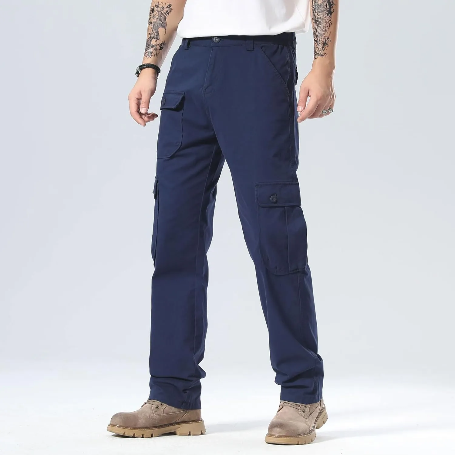 Plaid&Plain Men's Cargo Pants Relaxed Fit with Extra Front Pocket and Oversized Belt Loops LSC013