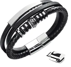 Premium Braided Leather Bracelet for Men - Triple Strand Leather Wristband - Stylish Men's Wristband Jewelry Gift for Son Boyfriends - Durable and Elegant Design Braided Bracelet Cuff Men's Bracelet Wrist Accessories