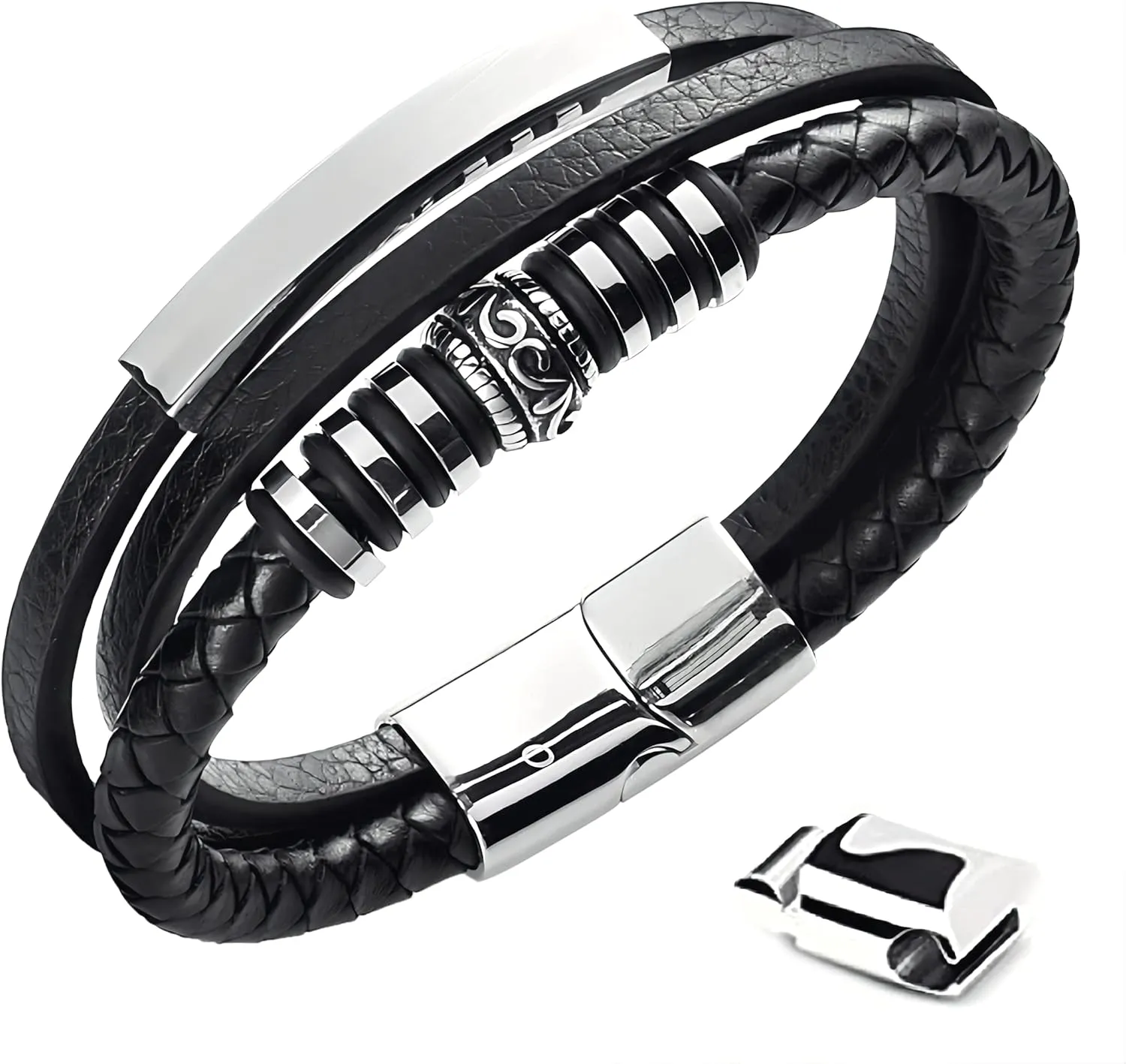 Premium Braided Leather Bracelet for Men - Triple Strand Leather Wristband - Stylish Men's Wristband Jewelry Gift for Son Boyfriends - Durable and Elegant Design Braided Bracelet Cuff Men's Bracelet Wrist Accessories