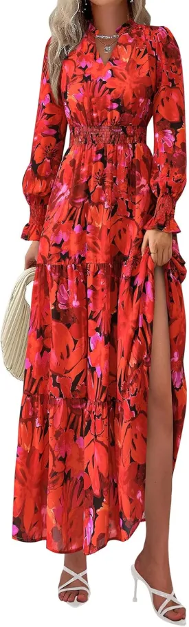 PRETTYGARDEN Women's Floral Maxi Dress 2025 Spring Long Sleeve V Neck Casual A Line Long Flowy Boho Party Dresses