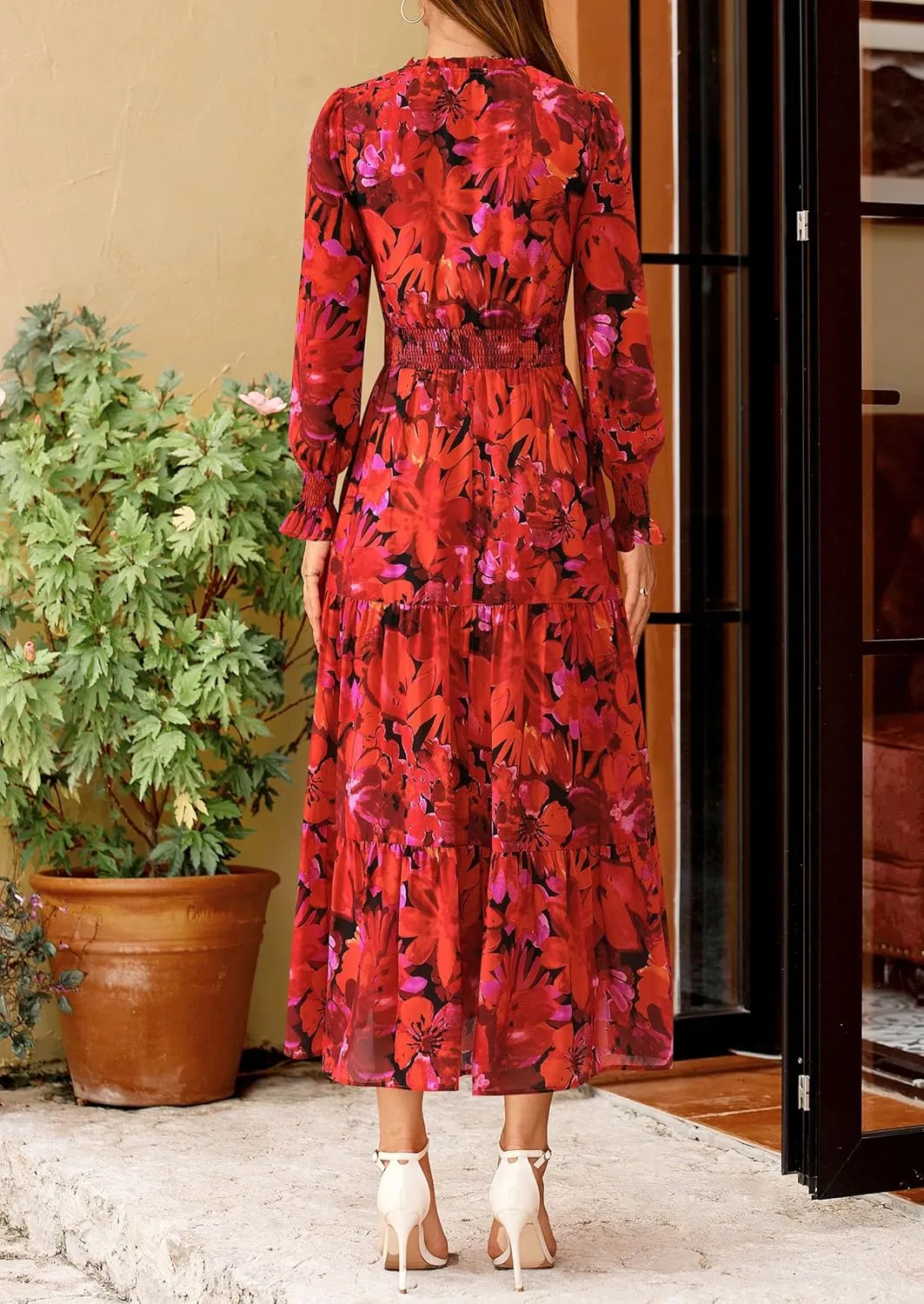 PRETTYGARDEN Women's Floral Maxi Dress 2025 Spring Long Sleeve V Neck Casual A Line Long Flowy Boho Party Dresses