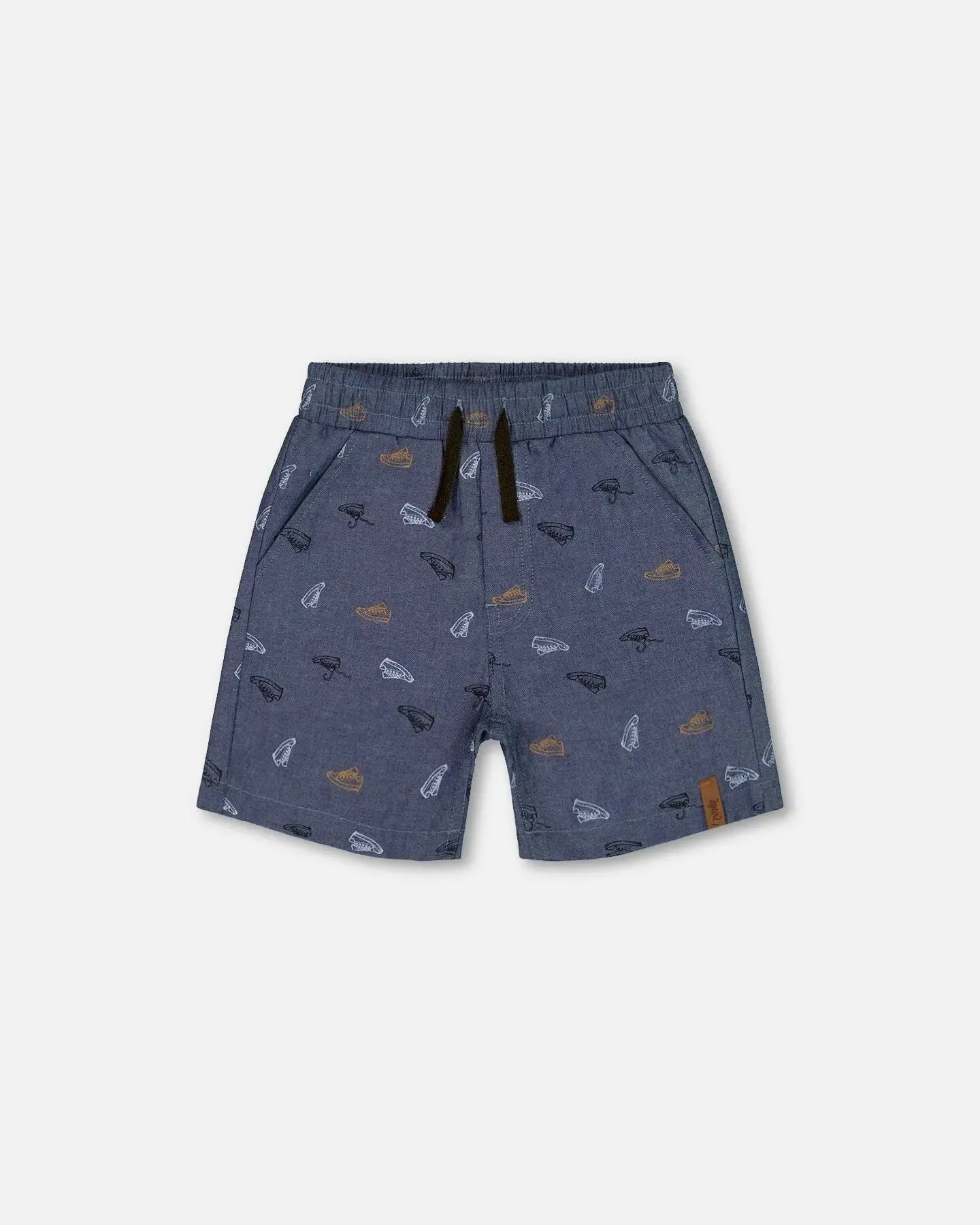 Printed Chambray Short Gray, White And Tan