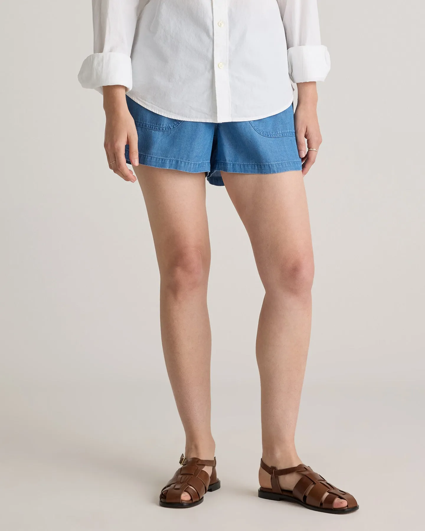 Pull-On Tencel Chambray Shorts