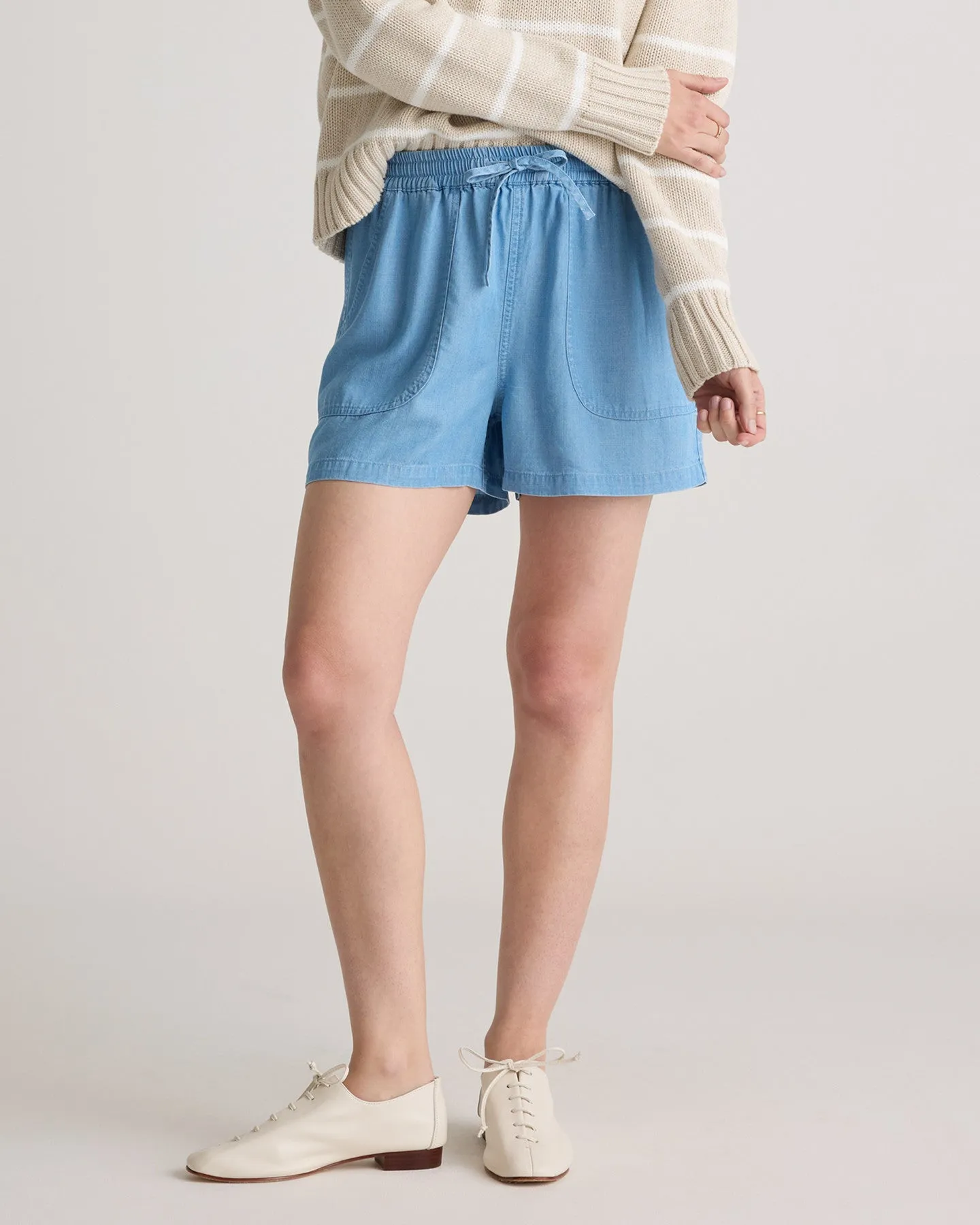 Pull-On Tencel Chambray Shorts
